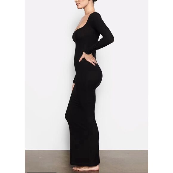 Skims Fits Everybody Soft Lounge Dress- XXSP - Onyx - Picture 2 of 9